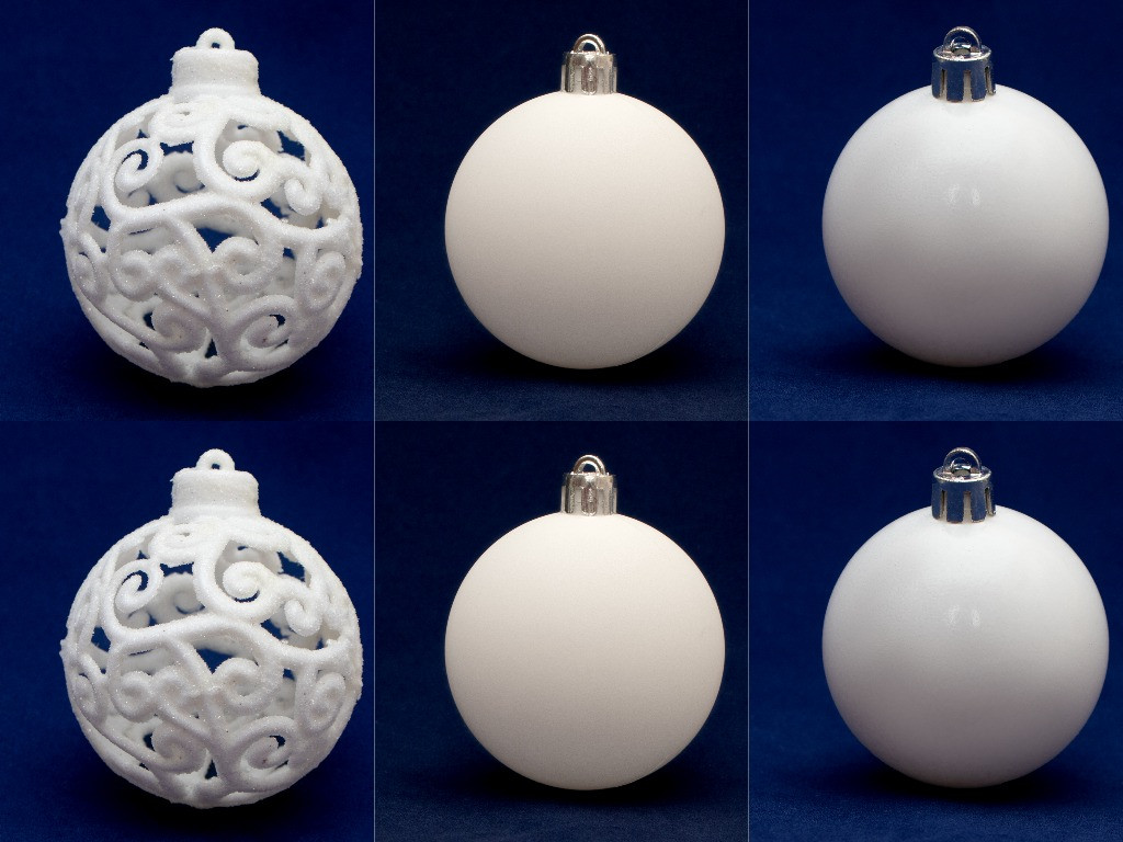 Набір ялинкових іграшок - кулі, 6 шт, D6 см, білий, 2 матовий, 2 глянець, 2 гліттер, пластик (251734-1), фото 1