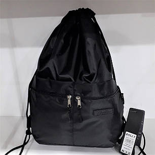 Рюкзак сумка-мішок для змінного взуття чорний на шнурках спереду чотири накладні кишені Dolly 832, фото 2