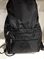 Рюкзак сумка мешок черный для сменной обуви на шнурках городской спереди два кармана на молниях Dolly 833