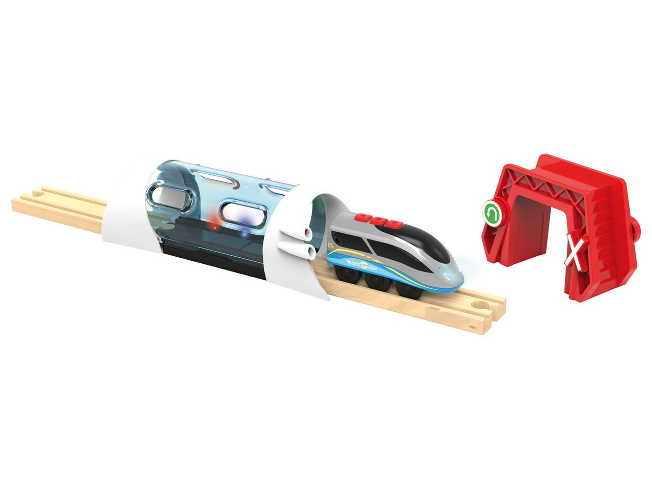 Тунель, арка з локомотивом для залізниці Magic Drive Arch and Tunnel Playtive (Brio, Hape, Viga Toys)