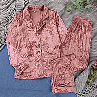 Женская пижама теплая велюровая с длинным рукавом. Теплая пижама бархатная плюшевая , р. L (розовая)