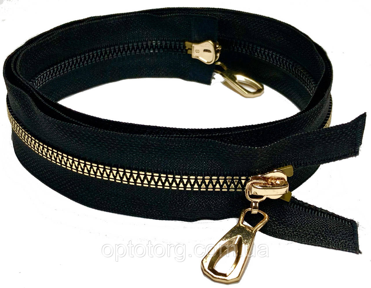 Блискавка тракторна Куля 100см Тип5 імітація золото ланка на чорній основі на два бігунка