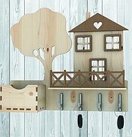 Ключница деревянная настенная "Домик с балконом"