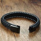 Шкіряний браслет RESTEQ чорного кольору з емблемою масонів. Браслет із натуральної шкіри з масонською емблемою, чорний, 23 см, фото 2