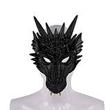 Чорна дракона маска RESTEQ. Маска дракон із поліуретанової піни. Маска Dragon чорного кольору, фото 4