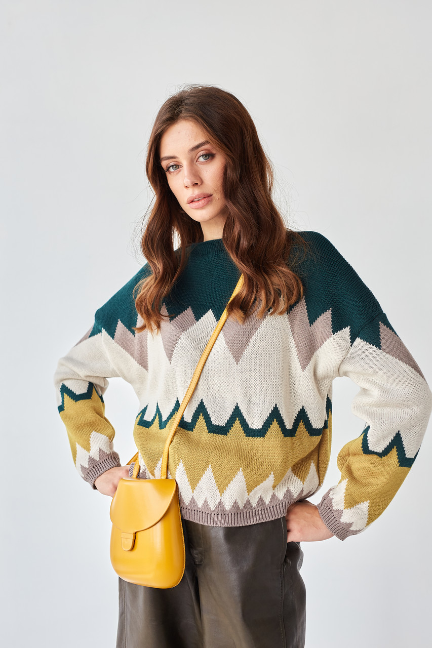 Легкий в'язаний джемпер "Лана" (смарагд, льон, фісташка, кава)