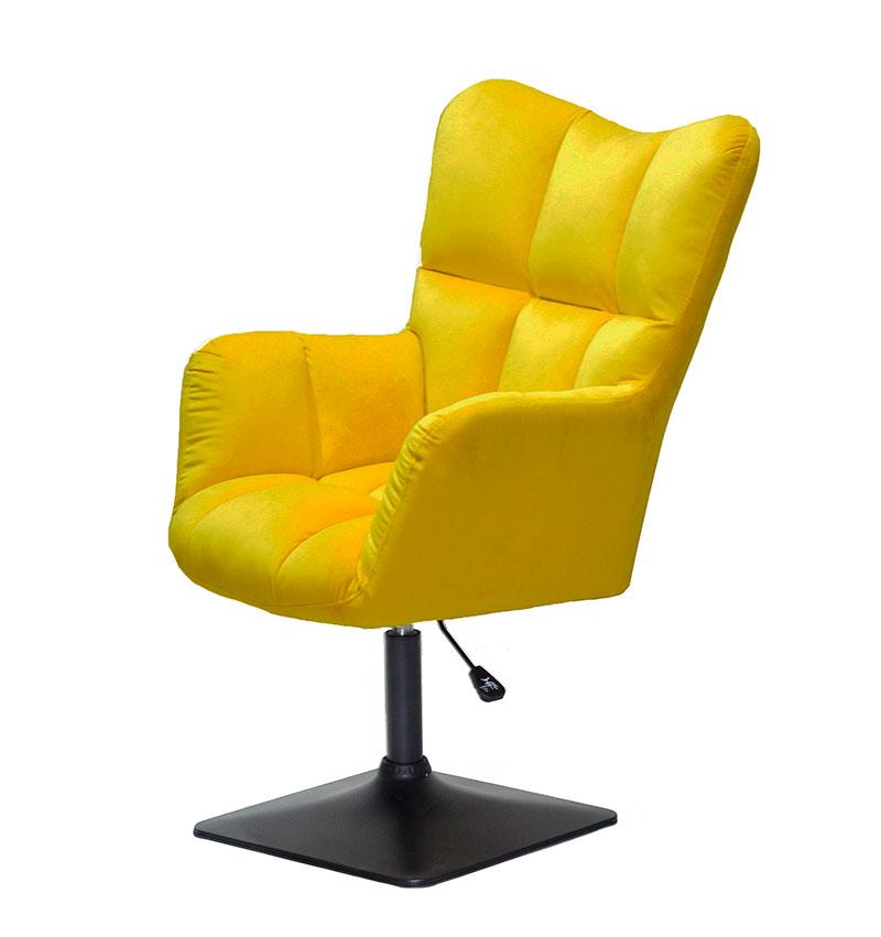 Крісло для відпочинку Oliver 4BK-Base жовтий велюр В-1027 на чорній квадратній опорі, з регулюванням висоти, фото 1