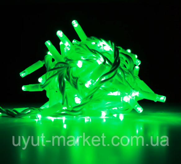 Вулична світлодіодна гірлянда нитка (String) 10 м IP44, 100 LED зелений, Flash мерехтіння, білий дріт