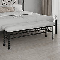 Пуф приліжковий в стилі лофт метал чорний сидіння екошкіра біла (Метал-Дизайн ТМ)