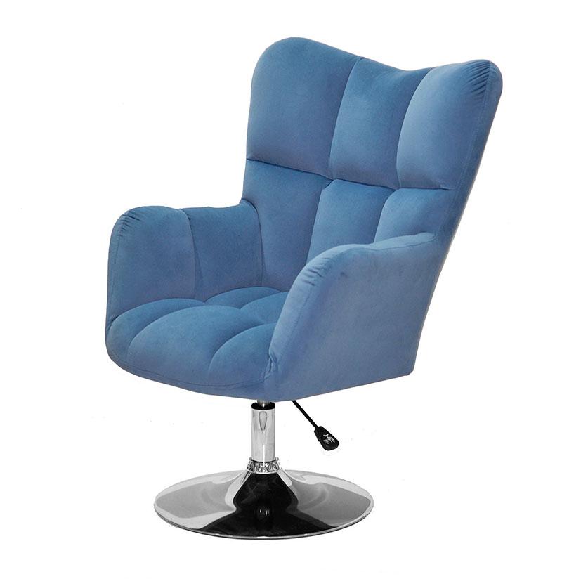 Лаунж крісло Oliver CH-Base синій велюр В-1028 хромована кругла опора, поворотне з регулюванням висоти, фото 1