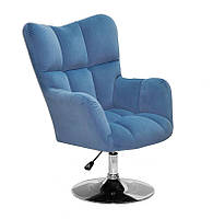 Лаунж крісло Oliver CH-Base синій велюр В-1028 хромована кругла опора, поворотне з регулюванням висоти, фото 4