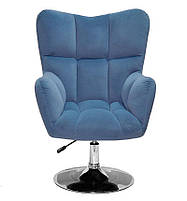 Лаунж крісло Oliver CH-Base синій велюр В-1028 хромована кругла опора, поворотне з регулюванням висоти, фото 3