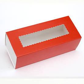 Коробка для макаронс "Червона з ажурним вікном 14*6*5 см"