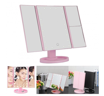 Дзеркало для макіяжу з LED підсвічуванням Superstar Magnifying Mirror від USB, рожеве (KG-3114)