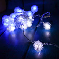 🔥 Гірлянда Пухнастик Їжачки 20 лампочок Синьо-Білий, 400 см, прозорий дріт, перехідник (1601-23)