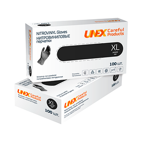 Рукавички нітрилові Unex (чорні, розмір XL, упаковка 100 штук)