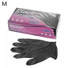 Чорні рукавички одноразові нітрилові + вінілові (неопудрені), 100 шт./пач. Розмір — M