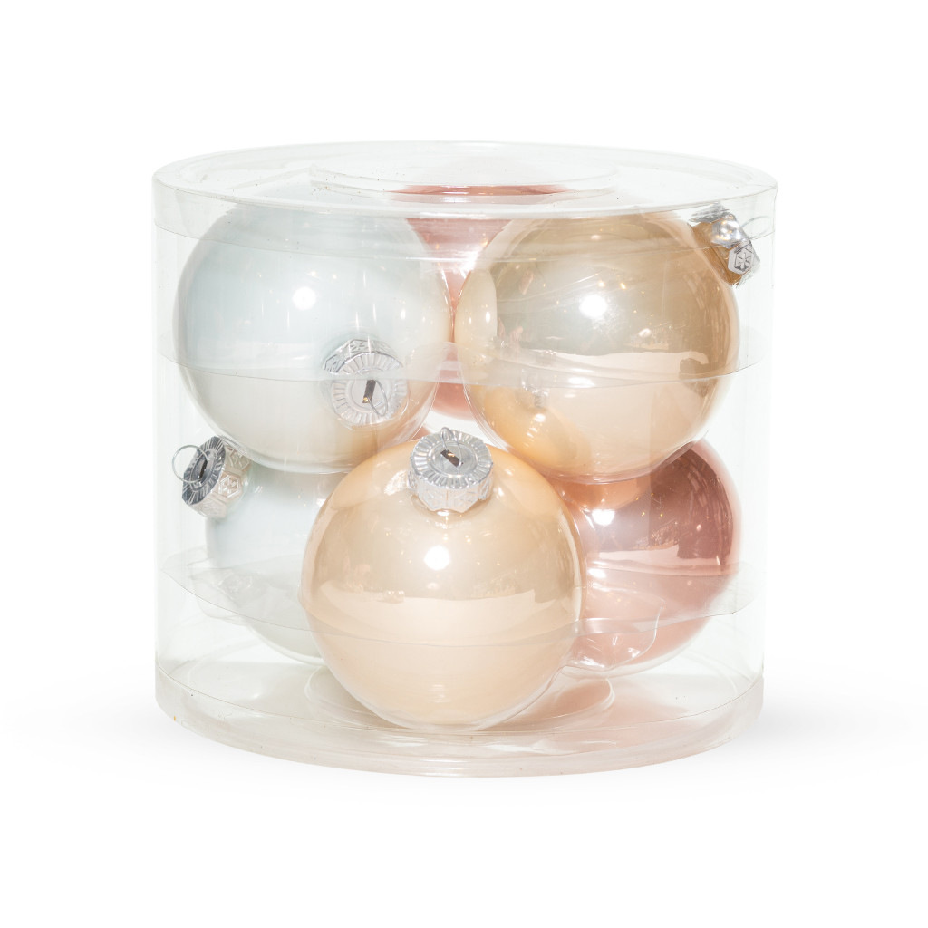 Набір скляних куль (6шт) 8см, рожево-золотистий, фото 1