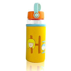 Пляшка для води у тканинному чохлі c силіконової кришкою і ручкою Face Letters помаранчева 131990
