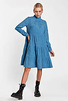 Женское вельветовое повседневное платье 3223-02 Голубой