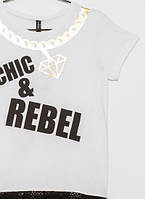 Стильна дитяча футболка на дівчинку з написами та мереживом біла Young Reporter Пол 191-0440G-25-200-1 152