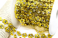 Напівнамистини на нитці, Квіти із кристалами, 12мм, 1м, колір золото В39_АА091