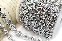 Напівнамистини на нитці Серця зі стразами 8 мм 1 м Срібло Silver_АА063