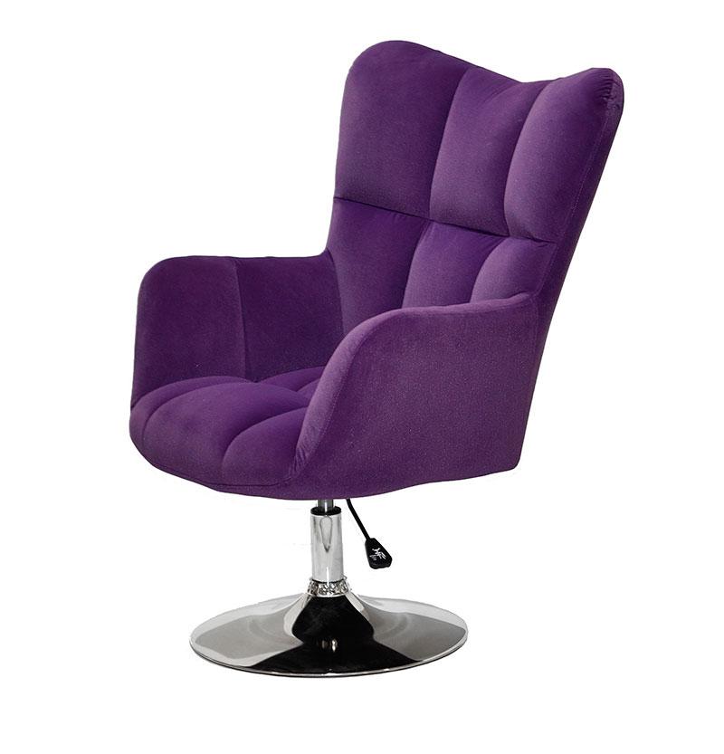 Лаунж крісло Oliver CH-Base фіолетовий велюр В-1013 хромована кругла опора, з регулюванням висоти, фото 1