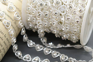 Напівнамистини на нитці Серця зі стразами 8 мм 1 м Білий Beyaz_АА063