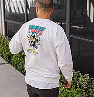 Кофта мужская оверсайз с принтом Looney Tunes белый длинный рукав лонгслив