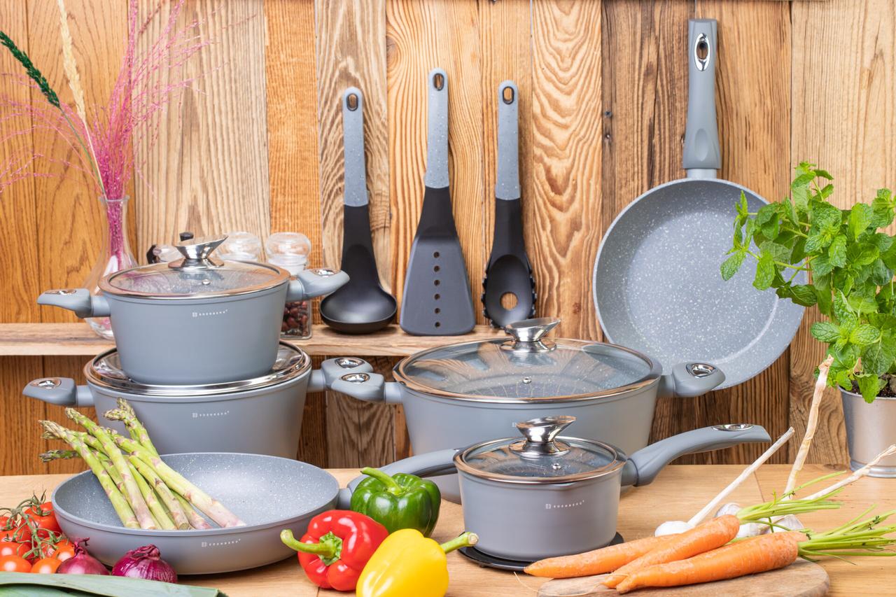 Набір кухонного посуду з мармуровим антипригарним покриттям на 15 предметів Edenberg-5624, фото 1