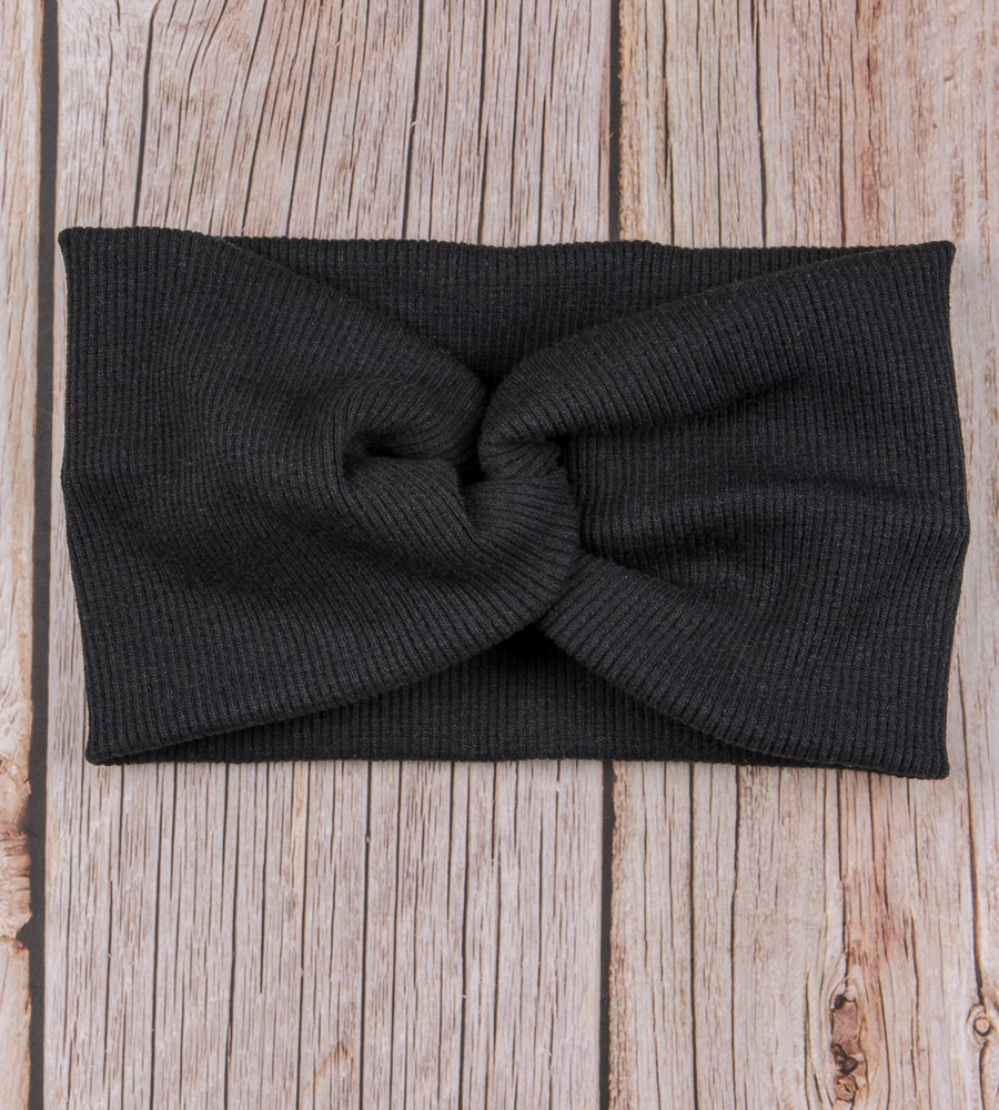 Трикотажна пов'язка "Чалма" Рубчик, Чорний, фото 1