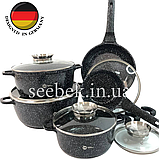 Набір каструль із гранітним антипригарним покриттям Higher Kitchen HK-305, Набір кухонного посуду зі сковородою, фото 10