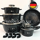 Набір каструль із гранітним антипригарним покриттям Higher Kitchen HK-305, Набір кухонного посуду зі сковородою, фото 11