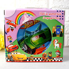 Набір дитячого скляного посуду для хлопчиків 3 пр Хот Вілс Hot Wheels (9551), фото 3