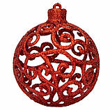 Набір ялинкових куль, 3 шт, D8 см, матовий, глянець, гліттер, червоний, пластик (251666), фото 5