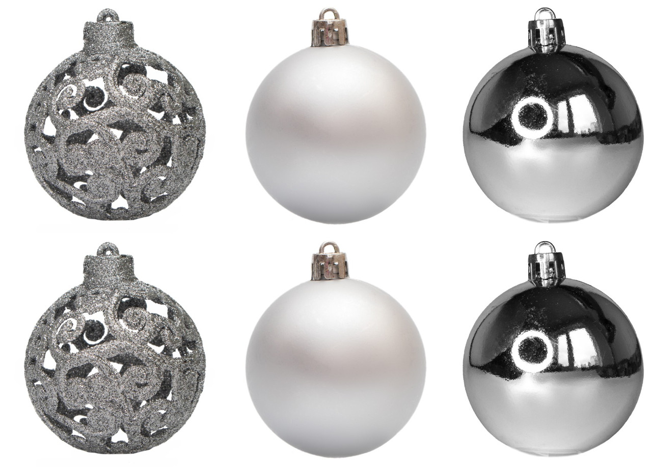 Набір ялинкових куль, 6 шт, D6 см, сріблястий, пластик (251703), фото 1
