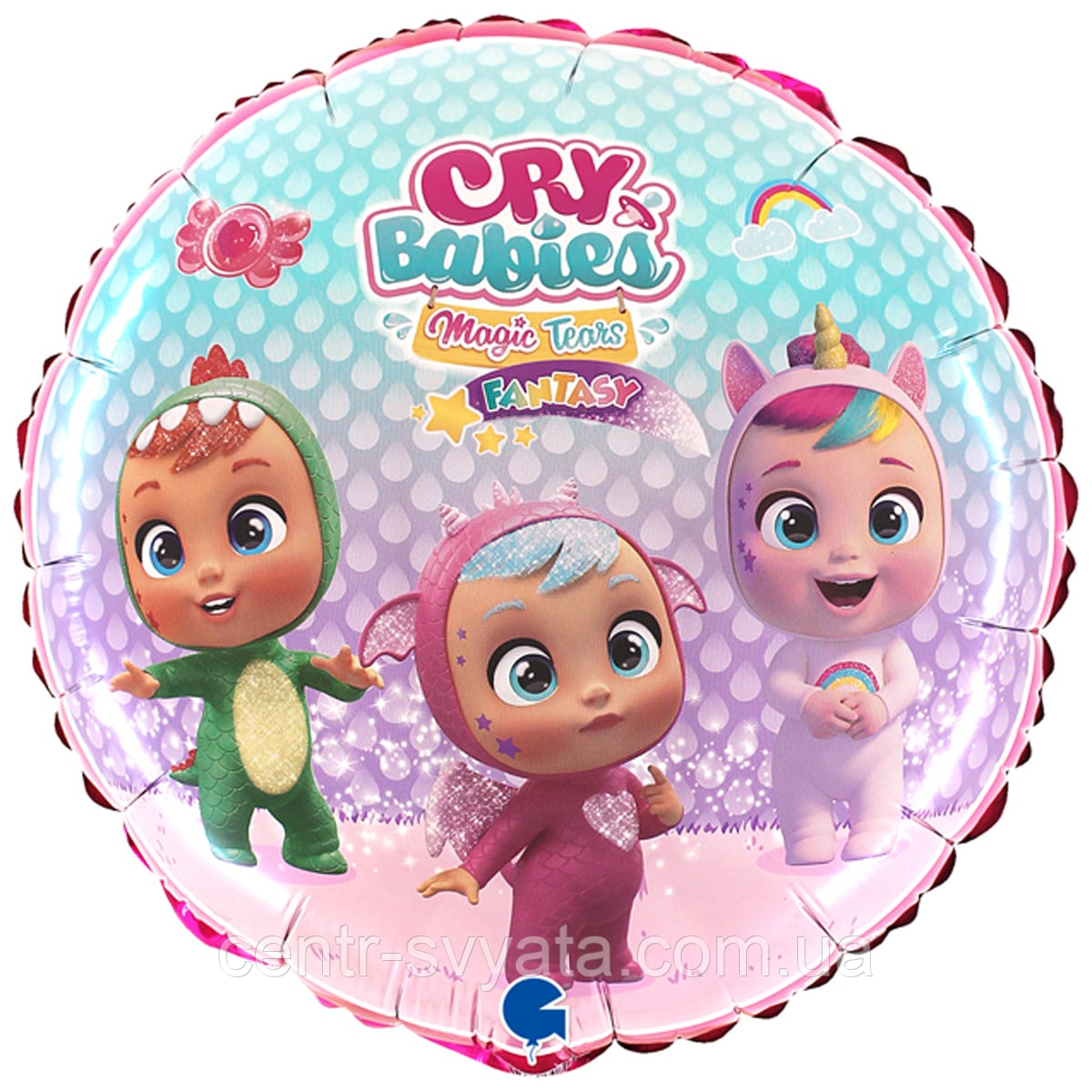 Фольгована кулька Grabo 18"(46 см) Коло "Cry Babies Dreamy | Пупс Плакса Дрімі" (дві різні сторони)