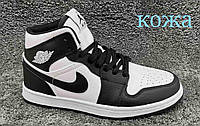 Женские кроссовки Nike Air Jordan высокие натуральная кожа черно-белые р 36-41 ()