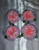 Квіти на ручки весільної машини (рожева троянда + бузковий фатин)