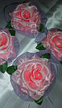 Квіти на ручки весільної машини (рожева троянда + бузковий фатин), фото 2