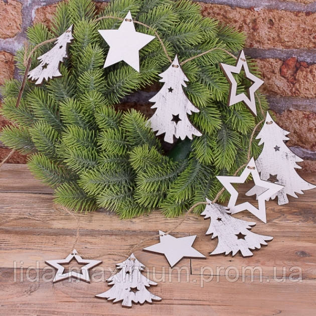 Гірлянда для декору "Ялинки + зірка" з дерева Білі Довжина 90см за 95грн. на Новий рік і принесе удачу )))