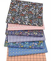 Набор ткани для рукоделия в мелкий цветочный и геометрический принт - 7 шт 40*50 см