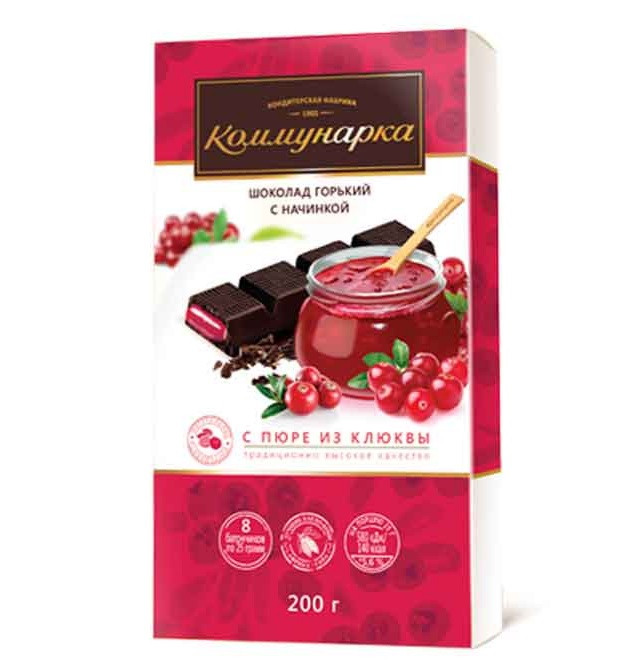 Шоколад Комунарка Гіркий з пюре з журавлини 200 г Білорусь, фото 1