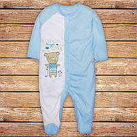 68 5- 7 місяців теплий байковий трикотажний чоловічок комбінезон сліп для малючків з начосом футер 3042 Голубой