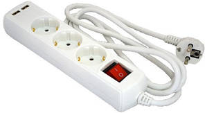 Подовжувач касетний GS3W2MUSB 3 розетки + USB Grunhelm 2 м, фото 4