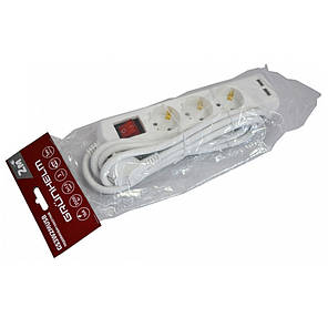 Подовжувач касетний GS3W2MUSB 3 розетки + USB Grunhelm 2 м, фото 3