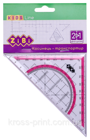 Косинець 2 в 1,140 мм, 90°45°, з рожевою смужкою, блістер, KIDS Line, фото 1