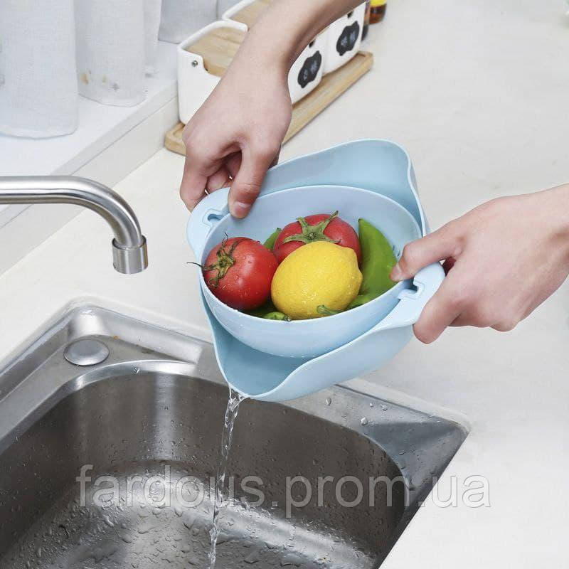 Кошик для миття фруктів та овочів, що обертається. Блакитна