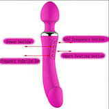 Вібратор з підігрівом двосторонній, вібромасажер для клитера і ерогенних зон, стимулятор для вагіни і анала,, фото 6